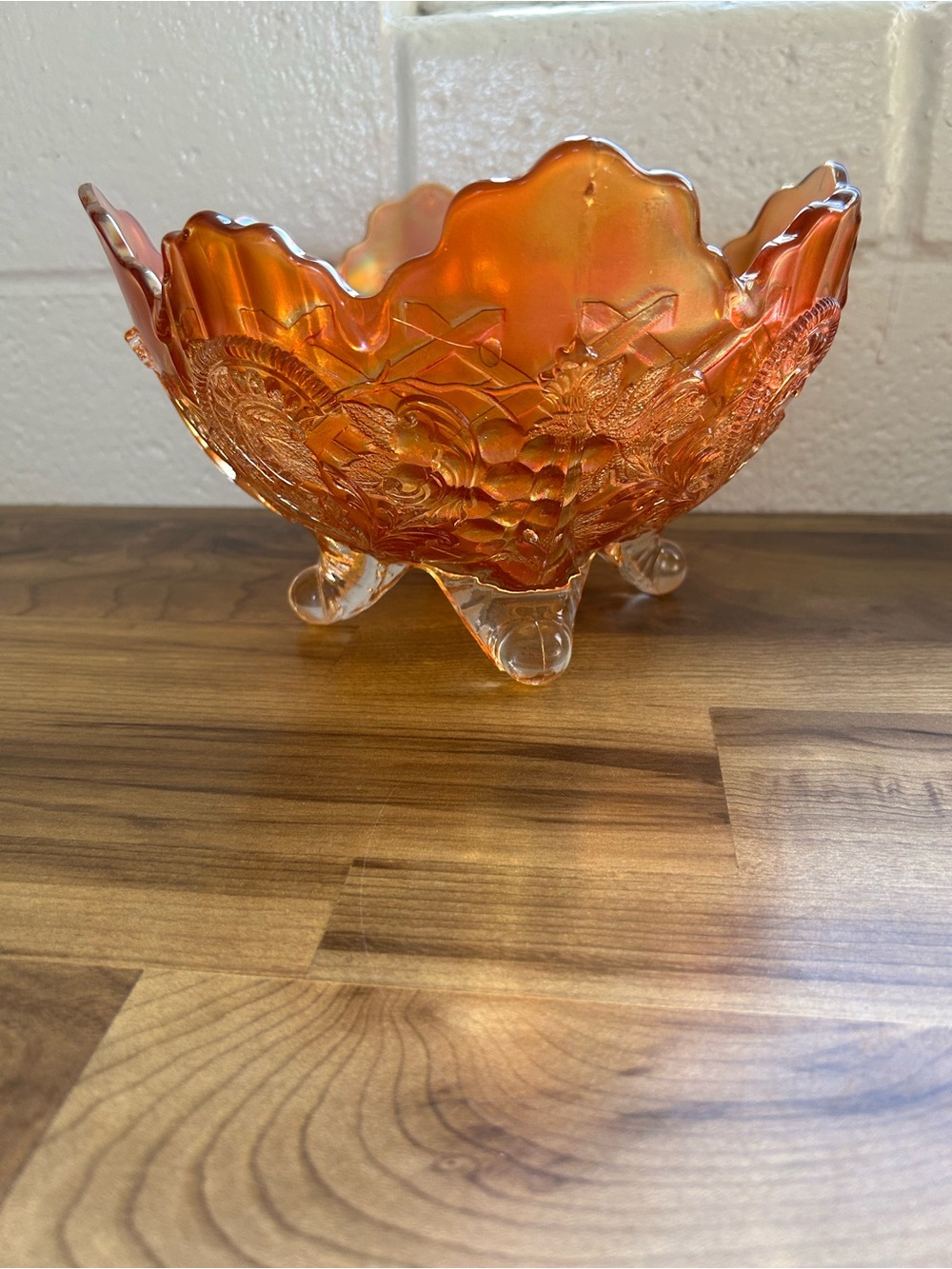 Carnival Glass Decorative Bowl - Orange